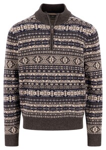 Fynch-Hatton Troyer Zip Fantasy Jacquard Lamswol Trui Dark Chocolate