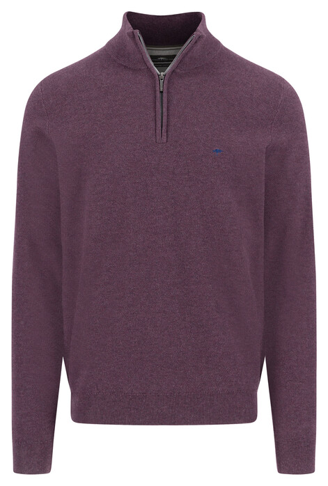 Fynch-Hatton Troyer Zip Faux-Uni Fine Texture Trui Aubergine