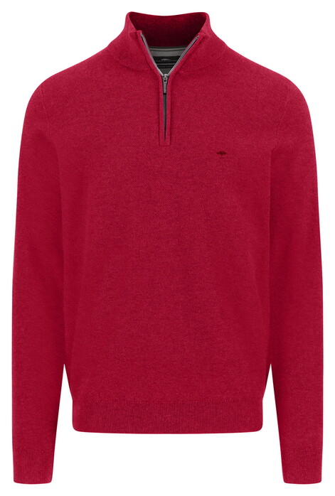 Fynch-Hatton Troyer Zip Faux-Uni Fine Texture Trui Cranberry Red