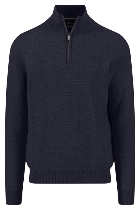 Fynch-Hatton Troyer Zip Fine Allover Texture Pullover Navy