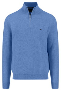 Fynch-Hatton Troyer Zip Fine Allover Texture Trui Crystal Blue