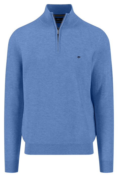 Fynch-Hatton Troyer Zip Fine Allover Texture Trui Crystal Blue