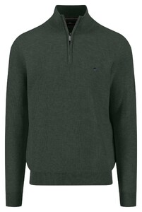 Fynch-Hatton Troyer Zip Fine Allover Texture Trui Dark Ivy