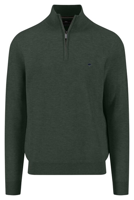 Fynch-Hatton Troyer Zip Fine Allover Texture Trui Dark Ivy