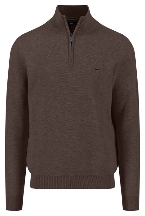 Fynch-Hatton Troyer Zip Fine Allover Texture Trui Earth