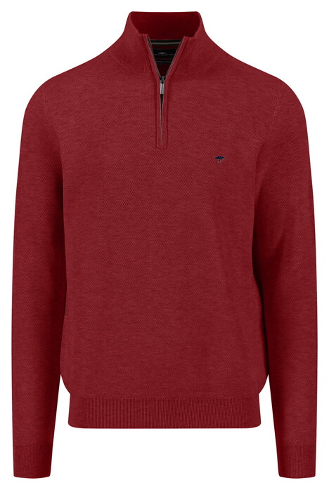 Fynch-Hatton Troyer Zip Fine Allover Texture Trui Garnet Red