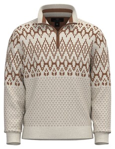 Fynch-Hatton Troyer Zip Lambswool Modern Pattern Trui Winter White-Brown