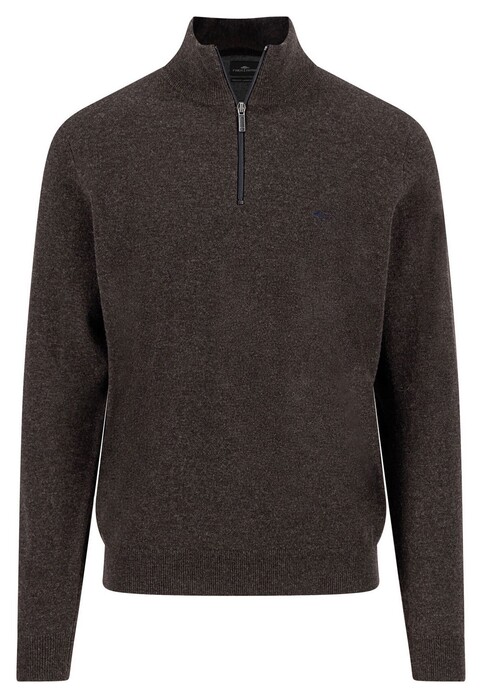 Fynch-Hatton Troyer Zip Lambswool Trui Dark Chocolate