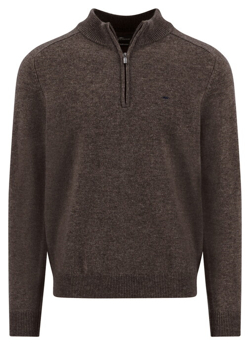 Fynch-Hatton Troyer Zip Lambswool Trui Dark Chocolate