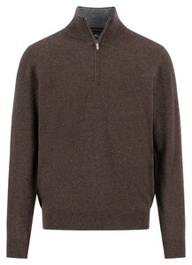 Fynch-Hatton Troyer Zip Merino Cashmere Trui Dark Chocolate