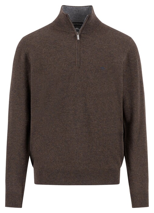 Fynch-Hatton Troyer Zip Merino Cashmere Trui Dark Chocolate