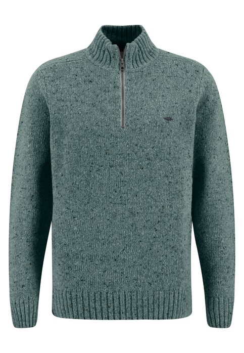 Fynch-Hatton Troyer Zip Merino Wool Blend Donegal Knit Trui Sage Green