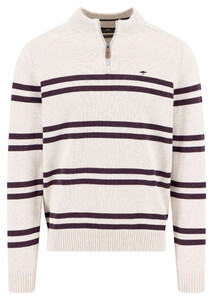 Fynch-Hatton Troyer Zip Striped Supersoft Cotton Trui New Off White