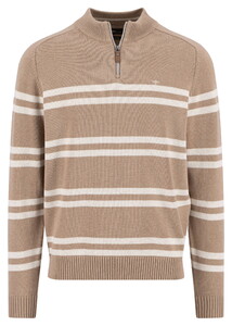 Fynch-Hatton Troyer Zip Striped Supersoft Cotton Trui Taupe
