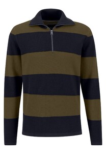 Fynch-Hatton Troyer-Zip Structure Blockstripe Trui Deep Forest-Navy