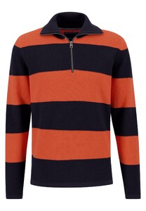 Fynch-Hatton Troyer-Zip Structure Blockstripe Trui Navy-Oranjerood