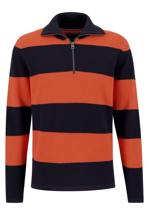 Fynch-Hatton Troyer-Zip Structure Blockstripe Trui Navy-Oranjerood