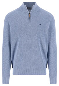 Fynch-Hatton Troyer-Zip Structure Knit Supersoft Cotton Trui Air Blue