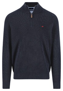 Fynch-Hatton Troyer-Zip Structure Knit Supersoft Cotton Trui Navy