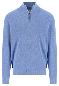Fynch-Hatton Troyer Zip Structure Supersoft Cotton Trui Crystal Blue