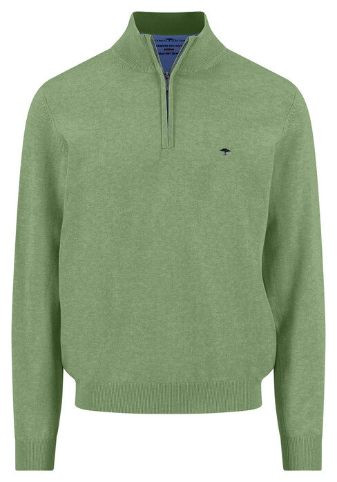 Fynch-Hatton Troyer Zip Superfine 3-Ply Cotton Trui Avocado