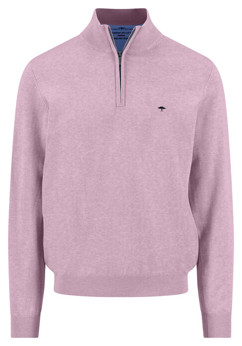 Fynch-Hatton Troyer Zip Superfine 3-Ply Cotton Trui Magnolia