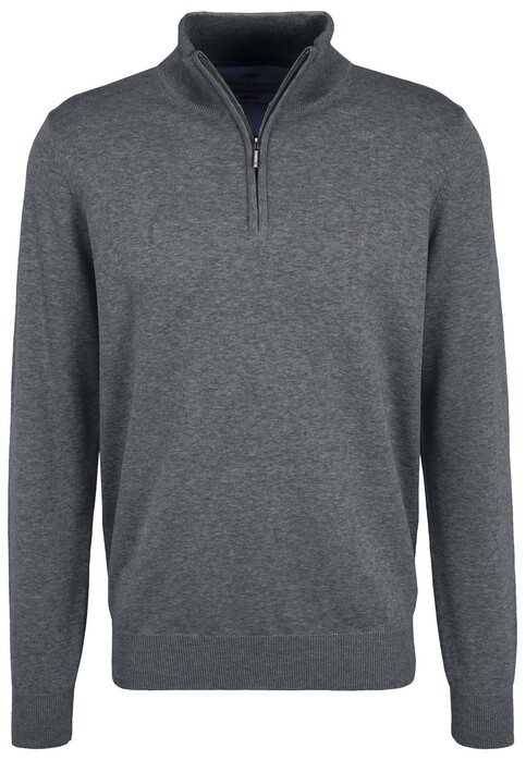 Fynch-Hatton Troyer Zip Superfine Cotton Trui Steel