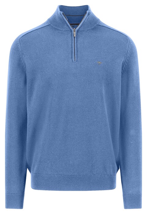 Fynch-Hatton Troyer-Zip Supersoft Cotton Trui Crystal Blue