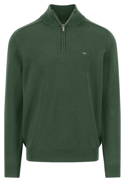 Fynch-Hatton Troyer-Zip Supersoft Cotton Trui Dark Leaf
