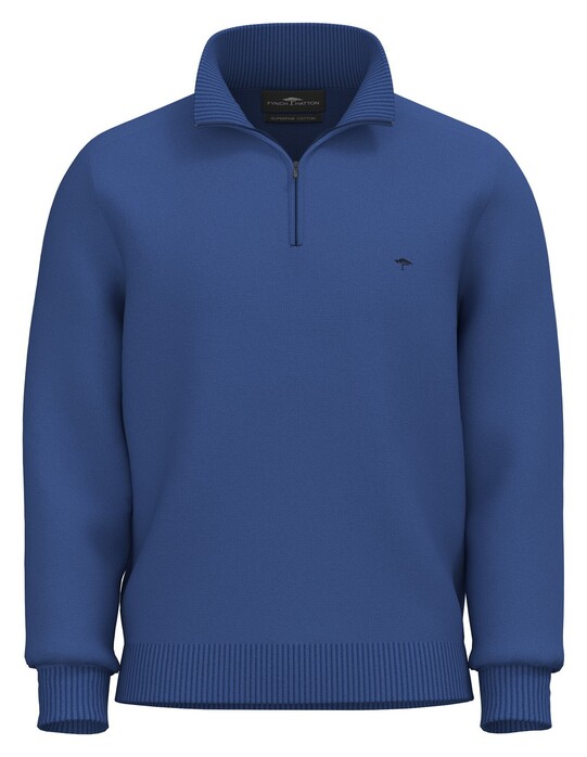 Fynch-Hatton Troyer Zip Supersoft Cotton Trui Strong Blue