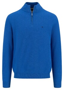 Fynch-Hatton Troyer Zip Uni Color Structure Trui Strong Blue