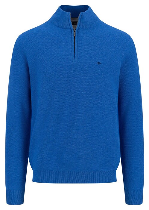 Fynch-Hatton Troyer Zip Uni Color Structure Trui Strong Blue