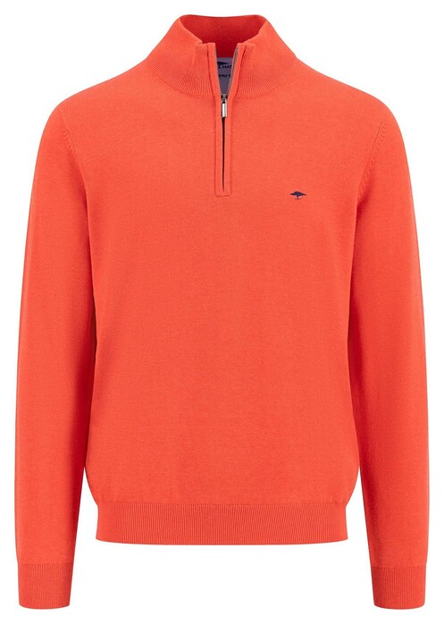 Fynch-Hatton Troyer Zip Uni Color Superfine Cotton Knit Trui Poppy Red