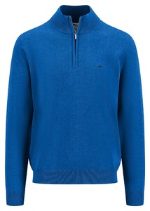 Fynch-Hatton Troyer Zip Uni Color Superfine Cotton Knit Trui Strong Blue