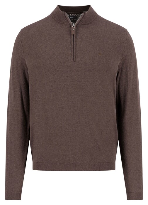 Fynch-Hatton Troyer Zip Winter Air Cotton Cashmere Trui Dark Chocolate