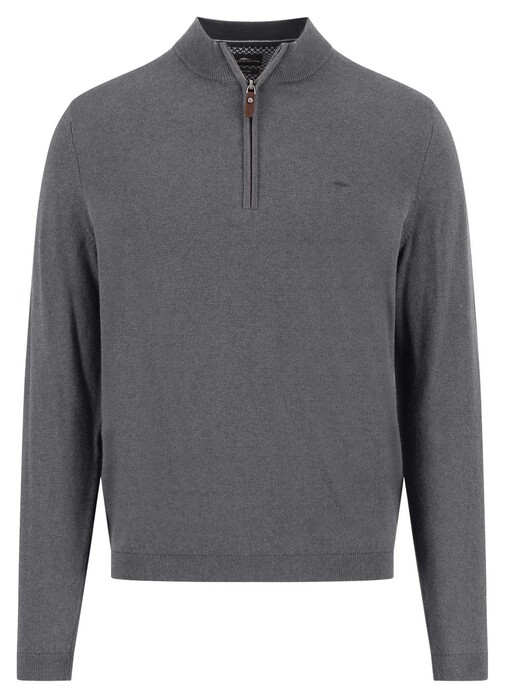 Fynch-Hatton Troyer Zip Winter Air Cotton Cashmere Trui Steel