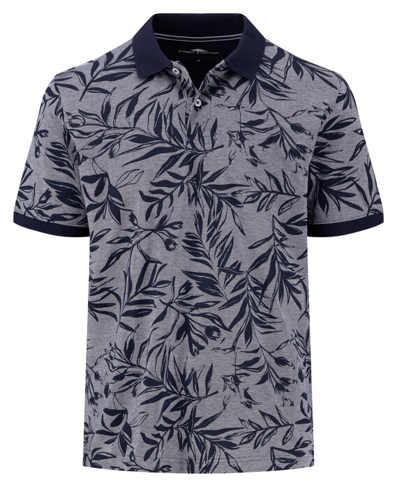 Fynch-Hatton Two-Tone Leaves Pattern Polo Navy