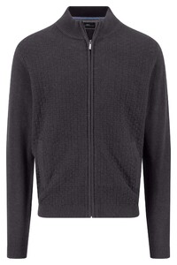 Fynch-Hatton Uni Color Cotton Stand-Up Zip Collar Cardigan Charcoal