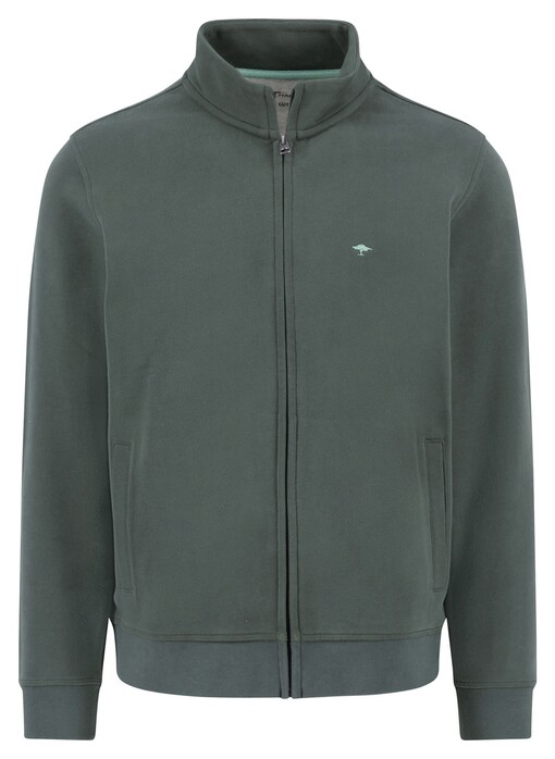 Fynch-Hatton Uni Color Cotton Sweat Stand-Up Zip Collar Cardigan Dark Ivy