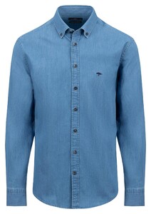 Fynch-Hatton Uni Color Denim Button-Down Overhemd Crystal Blue