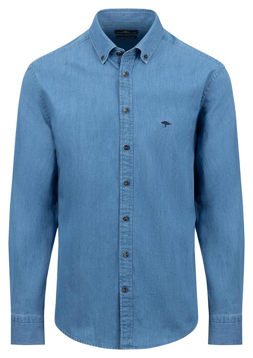 Fynch-Hatton Uni Color Denim Button-Down Overhemd Crystal Blue