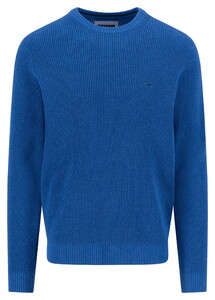 Fynch-Hatton Uni Color O-Neck Structure Supersoft Cotton Trui Harbor Blue
