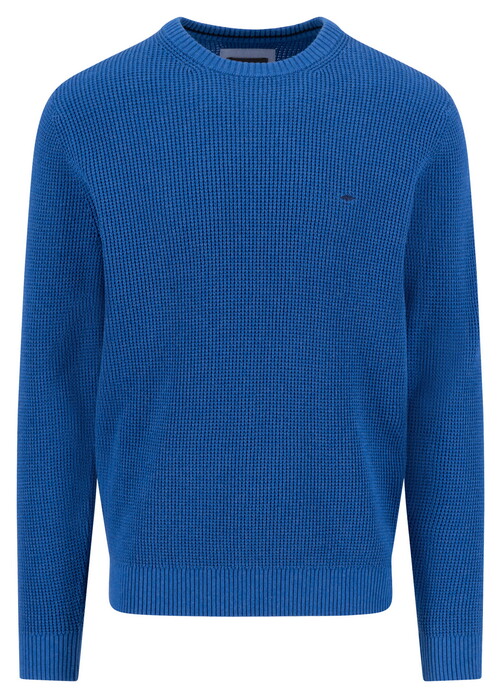 Fynch-Hatton Uni Color O-Neck Structure Supersoft Cotton Trui Harbor Blue