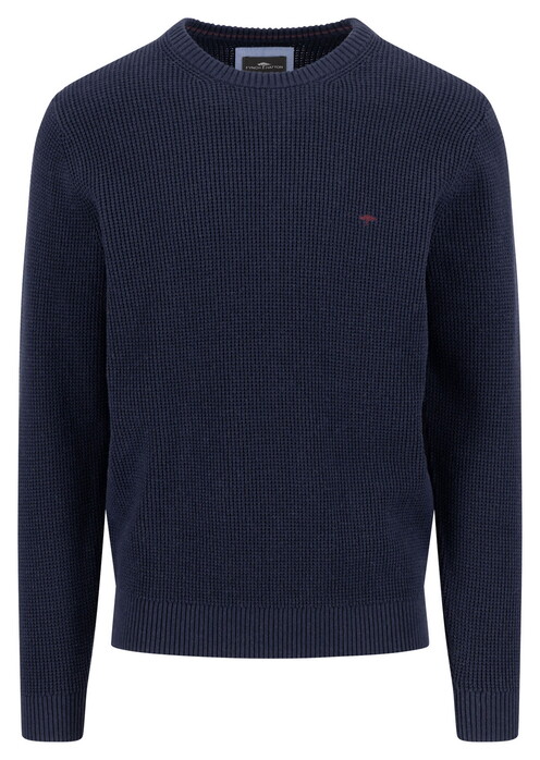 Fynch-Hatton Uni Color O-Neck Structure Supersoft Cotton Trui Navy