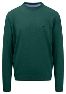 Fynch-Hatton Uni Color O-Neck Superfine Cotton Trui Dark Emerald