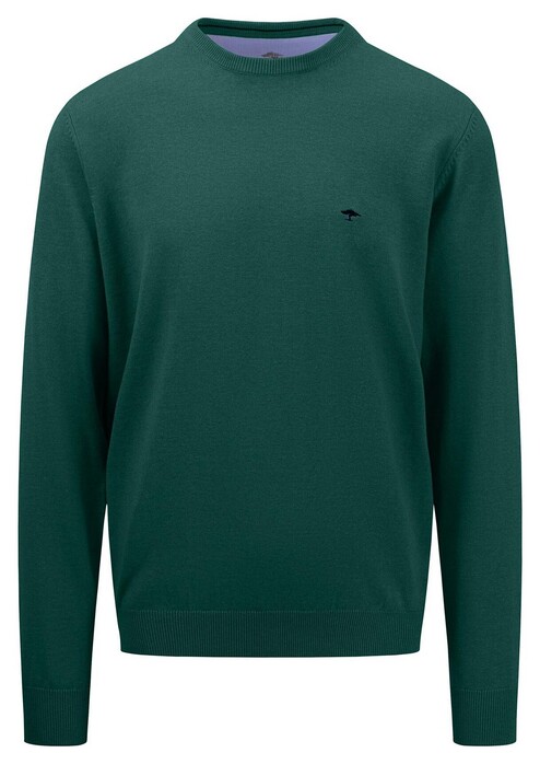 Fynch-Hatton Uni Color O-Neck Superfine Cotton Trui Dark Emerald