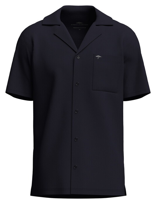 Fynch-Hatton Uni Color Premium Cotton Short Sleeve Resort Overhemd Navy