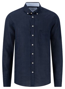 Fynch-Hatton Uni Color Premium Linen Button-Down Shirt Navy