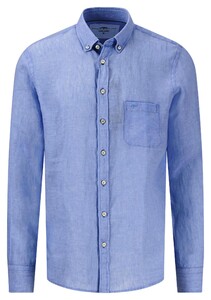 Fynch-Hatton Uni Color Premium Linen Button-Down Shirt Strong Blue