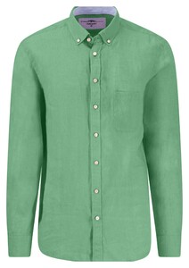 Fynch-Hatton Uni Color Premium Linen Button-Down Shirt Turf Green